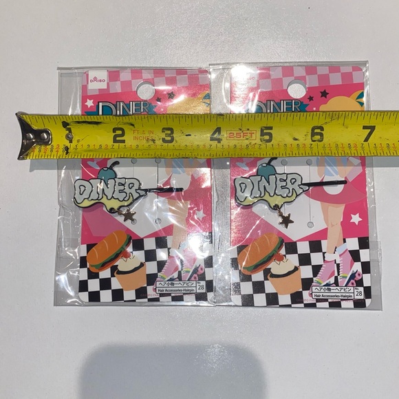 Daiso Diner Hair Pins, Blue Cherry on Top, Dangling Star on Bottom, Set of 2 - Picture 3 of 4